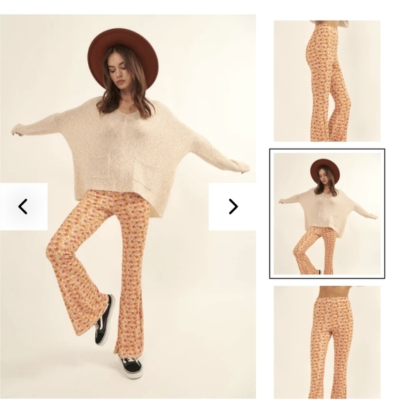 Arula Floral-print ribbed knit pants High waist.Fitted silhouette. Flare Sz 0x - Picture 1 of 14